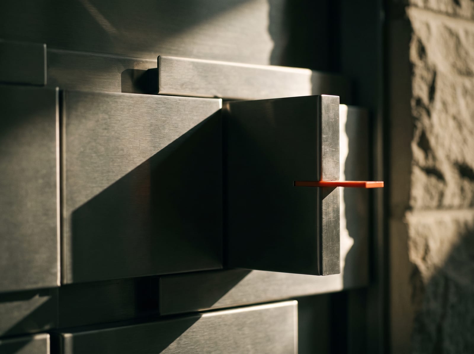 Brushed steel panels pulled forward in order